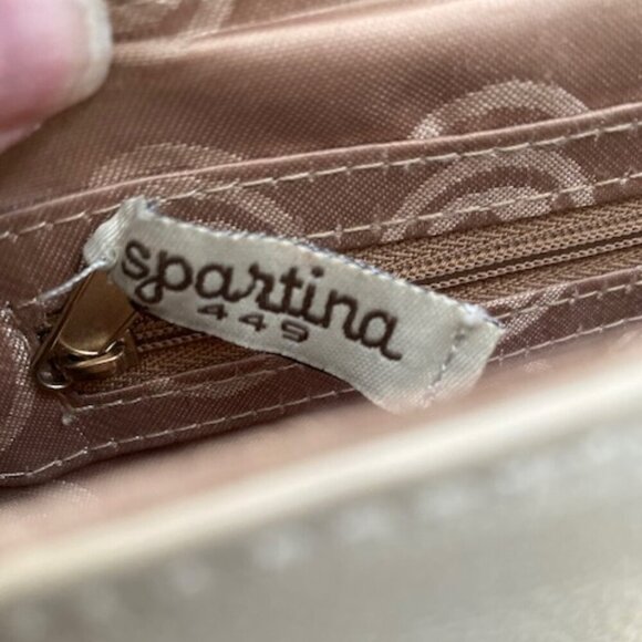 SPARTINA 449 Leather Round Crossbody Bag Purse Cream & Gold - Picture 13 of 15